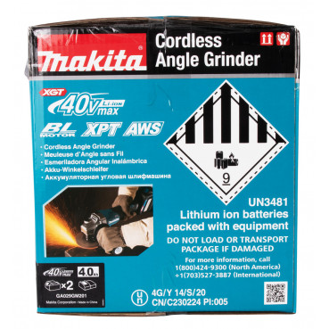 Meuleuse Makita Ø 125mm XGT 40 Volts MAX Lithium (Li-Ion) - 4 Ah - filetage M14 | GA029GM201