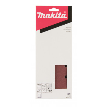 Feuille rectangulaire abrasive 115x229mm - 5 + 5 trous - Auto-agrippant - longueur totale 229mm - largeur 115mm - grain 180 - 10 pièce(s) Makita | P-33233