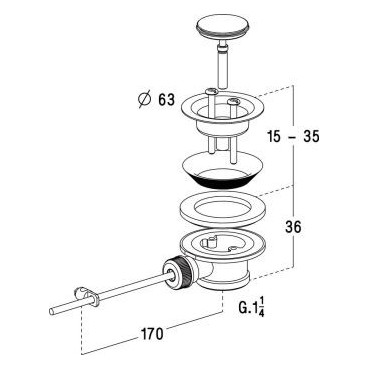 Bonde de lavabo laiton automatique diamètre Ø 63mm Nicoll | 0501036