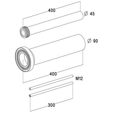 Kit tube/manchon 400mm tiges 300mm diamètre Ø 90mm - longueur 400mm Nicoll | 0709177