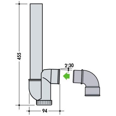 Siphon machine à laver diamètre Ø 40mm - largeur 94mm - longueur 455mm Nicoll | 1YH42C