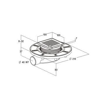 Siphon pour sols carrelés faible hauteur avec grille et cadre inox 304 sortie horizontale diamètre Ø 40mm - largeur 213mm - longueur 213mm Nicoll | SFH10IC