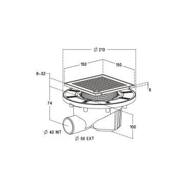 Siphon pour sols carrelés nouvelle génération avec grille et cadre inox 304 sortie horizontale diamètre Ø 40mm x 50mm - largeur 150mm - longueur 150mm Nicoll | SICAX15IHC