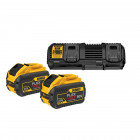 Image du produit : Pack 2 batteries Dewalt - XR - sans fil - Flexvolt 18 Volts - 54 Volts - 9ah/3Ah li-ion + chargeur double | DCB132X2-QW