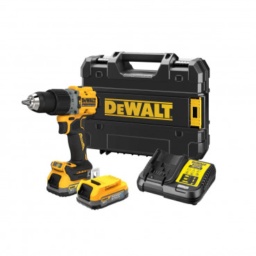 Perceuse visseuse Dewalt percussion compacte - XR - sans fil - 18 Volts - 1,7Ah li-ion brushless - powerstack | DCD805E2T-QW