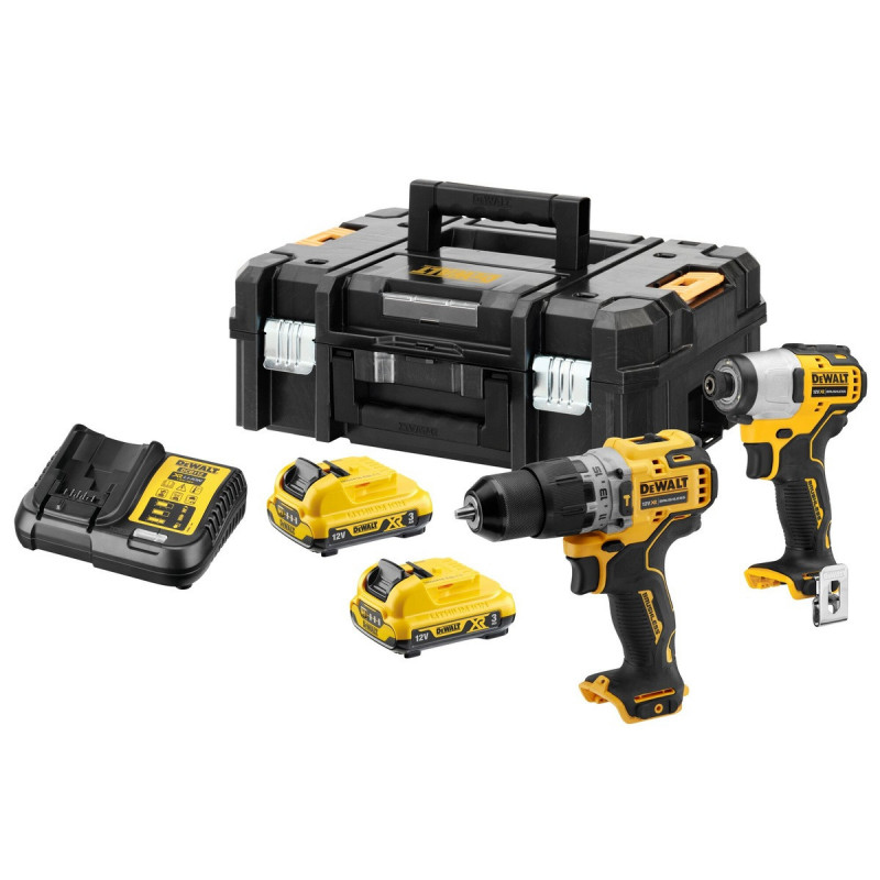 Kit 2 outils XR Dewalt 12 Volts perceuse visseuse percussion DCD706 sans fil - Visseuse à chocs Dewalt DCF801 - 2 batteries 3Ah li-ion | DCK2111L2T-QW