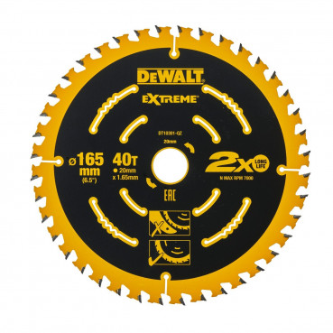 Lame Dewalt pour scie circulaire portative extrême, 165 x 20mm - 40 dents | DT10301-QZ