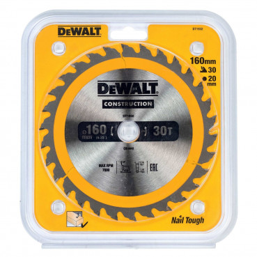 Lame Dewalt pour scie circulaire portative construction 160 x 20mm - 30 dents | DT1932-QZ