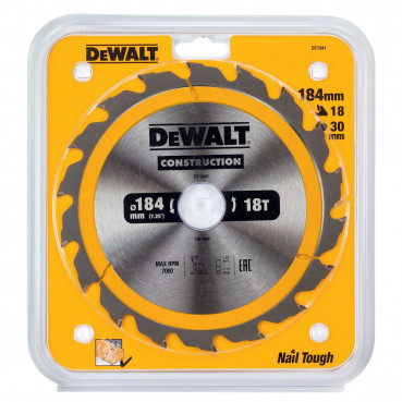 Lame Dewalt pour scie circulaire portative construction 184 x 30mm - 18 dents | DT1941-QZ