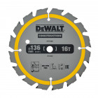 Image du produit : Lame Dewalt pour scie circulaire sans fil construction 136 x 10mm - 16 dents | DT1946-QZ