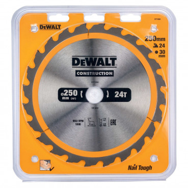 Lame Dewalt pour scie circulaire stationnaire construction 250 x 30mm - 24 dents | DT1956-QZ