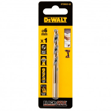 Foret black&gold HSS-G perçage plastique, bois, métal - 6 x 57 x 93mm Dewalt | DT20522-QZ