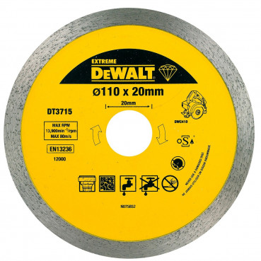 Disque diamant pour scie à carrelage portative DWc410 à sec ou à l'eau 110 x 20mm Dewalt | DT3715-QZ