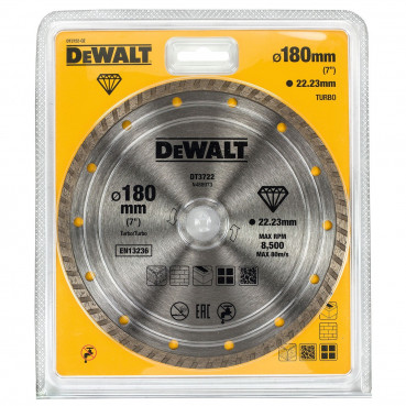 Disque diamant turbo pour matériaux de construction/béton 180 x 22.2mm Dewalt | DT3722-QZ