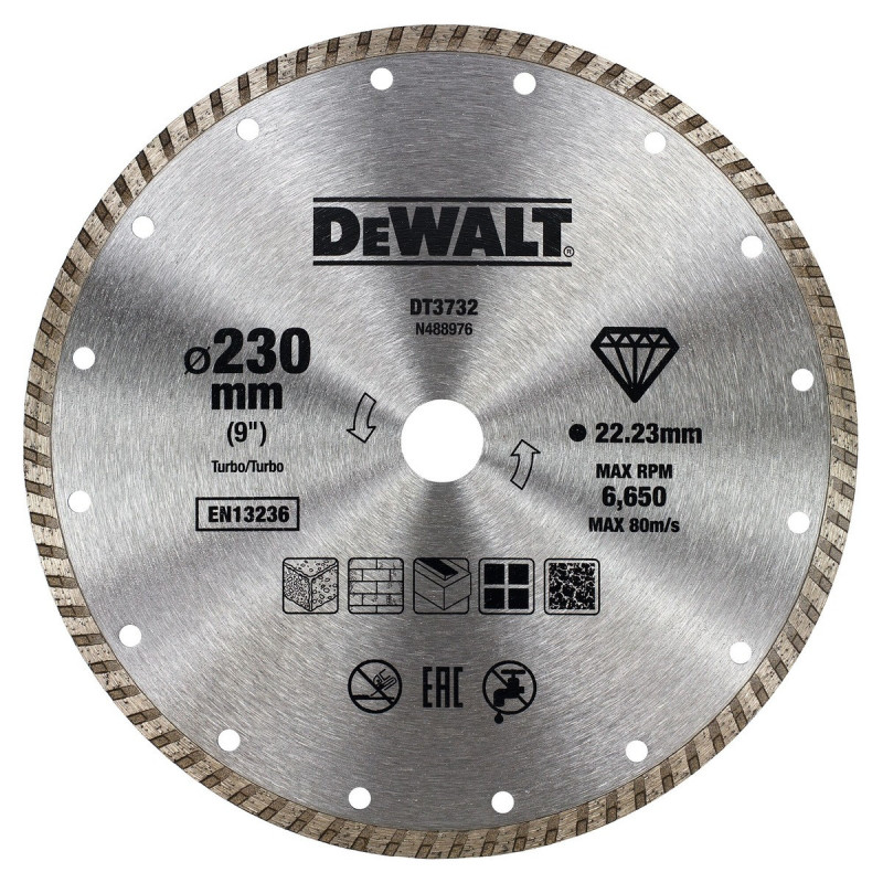 Disque diamant turbo pour matériaux de construction/béton 230 x 22.2mm Dewalt | DT3732-QZ