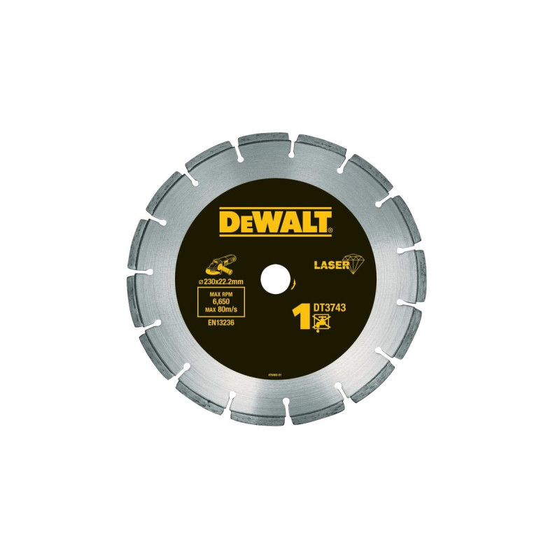 Disque diamant laser pour matériaux de construction/béton 230 x 22.2mm - hauteur segment 8.5mm Dewalt | DT3743-XJ