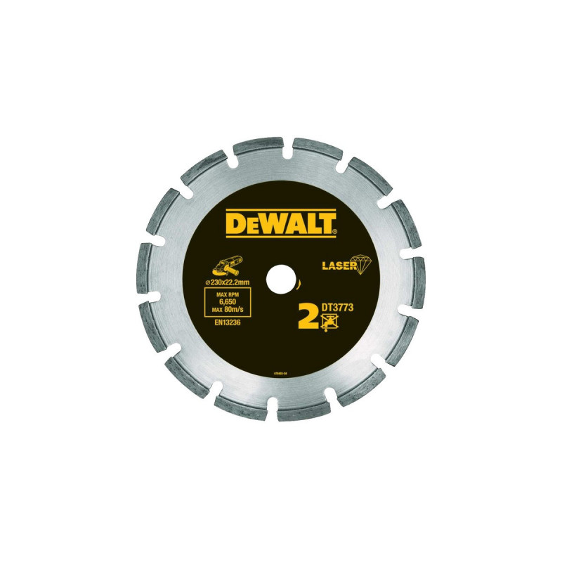 Disque diamant laser pour matériaux abrasifs/béton 230 x 22.2mm - hauteur segment 7.5mm Dewalt | DT3773-XJ