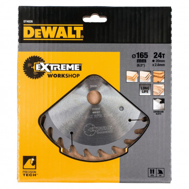 Lame Dewalt pour scie circulaire portative extrême workshop, 160 x 20mm - 24 dents | DT4026-QZ