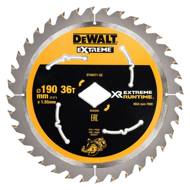 Lame Dewalt pour scie circulaire portative - XR - sans fil - Flexvolt 190mm - alésage diamant, 36 dents | DT40271-QZ