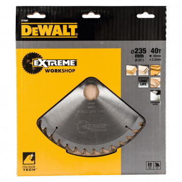 Lame Dewalt pour scie circulaire portative extrême workshop, 235 x 30mm - 40 dents | DT4067-QZ