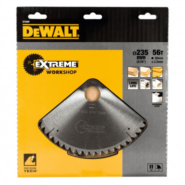 Lame Dewalt pour scie circulaire portative extrême workshop, 235 x 30mm - 56 dents | DT4097-QZ