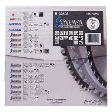 Lame de scie circulaire, alliage T.C.T spécialisé, 270 x 30mm 60 dents - diamètre 270mm - coupe-saignée 2,4mm Makita | B-33598