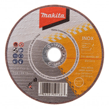 Pack 5 disques à tronçonner - diamètre 76mm - épaisseur 1mm - alésage 100mm - 5 pièce(s) - grain WA46S - 41 Makita | D-74815-5