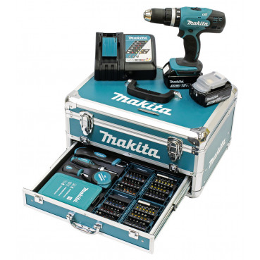 Perceuse visseuse Makita LXT Kit accessoires - 18 Volts - sans fil Lithium (Li-Ion) - 3 Ah - 42 Nm - capacité du mandrin diamètre 1,5 à 13mm - poids 2kg | DHP453RFX2