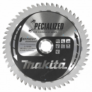 Lame carbure ALU EFFICUT 165X20mm 64D - diamètre 165mm - alésage 20mm - 54 dents Makita | E-16760