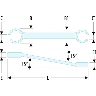 Clé à tuyauter (Facom) inclinées à 15° - 14X17 - longueur 197mm | 42.14X17