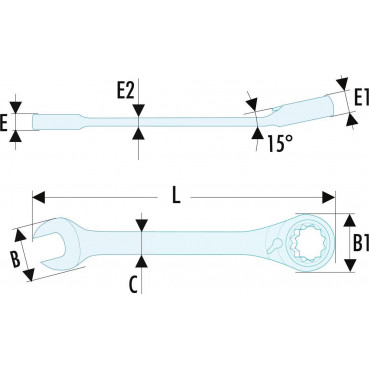 Clé plate mixte 14mm Facom à cliquet - outil version SLS - longueur 190mm | 467.14SLS