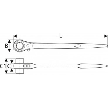 Clé d'échafaudage 21 x 22mm à cliquet réversible 32 dents "Expert by Facom" | E110962