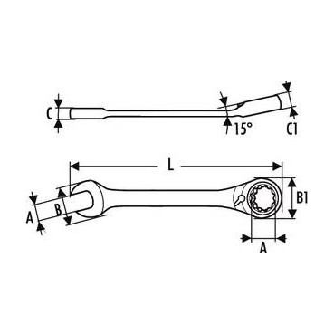 Clé plate mixte 12mm à cliquet - longueur 173mm "Expert by Facom" | E113304