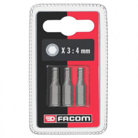 Jeu de 3 embouts de vissage standard série 1 pour vis 6 pans creux - 3mm - longueur 25mm Facom | EH103.J3