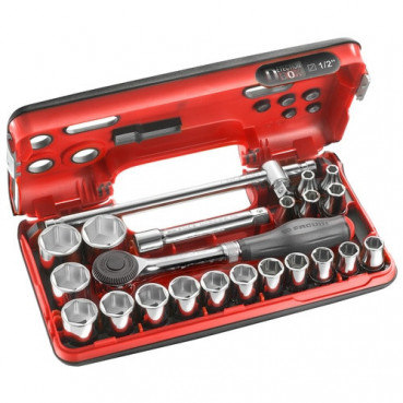 Coffret DBOX Facom - coffret "détection BOX" avec jeu de 19 douilles, cliquet 1/2" rotatif S.360, rallonges Facom 6 pans | S.360DBOX4PB