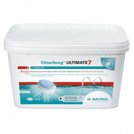 Chlore lent stabilisé multi-actions pour piscine - galet de 300g bi-couches - Chlorilong Ultimate 7 - Bicouche - 4,8kg BAYROL | 2299357