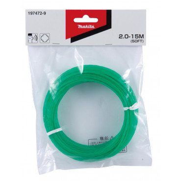 Bobine de fil nylon Makita pour débroussailleuse, rotofil, coupe bordure, en forme de trèfle à 4 feuilles - diamètre du fil 2mm - longueur 15m vert | 197472-9