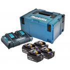 Image du produit : Pack Énergie Makita 18 Volts - sans fil Lithium (Li-Ion) (4 batteries + 1 chargeur Makita double) avec coffret MAK-PAC - charge moyenne 36min - batterie 4Ah | 197503-4