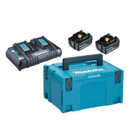 Pack Énergie Makita 18 Volts - sans fil Lithium (Li-Ion) (2 batteries + 1 chargeur Makita double) avec coffret MAKPAC - charge moyenne 45min - 2 batteries 5Ah | 197629-2