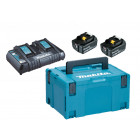 Image du produit : Pack Énergie Makita 18 Volts - sans fil Lithium (Li-Ion) (2 batteries + 1 chargeur Makita double) avec coffret MAKPAC - charge moyenne 45min - 2 batteries 5Ah | 197629-2