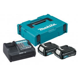 Pack Énergie Makita 12Volts CXT Lithium (Li-Ion) (2 batteries + 1 chargeur) avec coffret MAKPAC - charge moyenne 30min - batterie 2Ah - 2 x 2 Ah | 197658-5