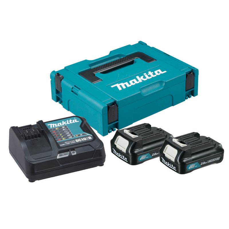 Pack Énergie Makita 12Volts CXT Lithium (Li-Ion) (2 batteries + 1 chargeur) avec coffret MAKPAC - charge moyenne 30min - batterie 2Ah - 2 x 2 Ah | 197658-5