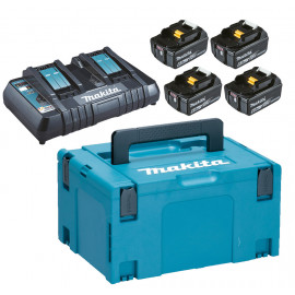 Pack Énergie Makita 18 Volts - sans fil Lithium (Li-Ion) (4 batteries + 1 chargeur Makita double) avec coffret MAK-PAC - charge moyenne 55min - 4 x 6 Ah | 198091-4