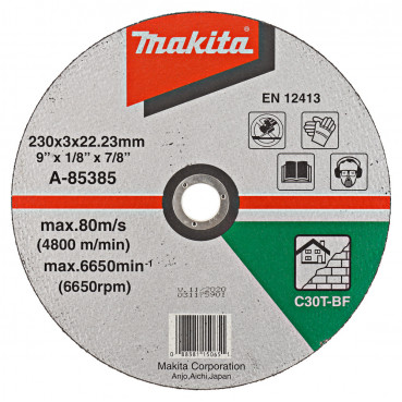 Disques à tronçonner matériaux pour meuleuse - diamètre 230mm - épaisseur 3mm - alésage 22,23mm - 1 pièce(s) - grain C30T - 41 Makita | A-85385