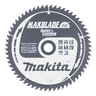 Lame de scie circulaire, Makblade + T.C.T, 190 x 20mm 60 dents - diamètre 190mm - coupe-saignée 2mm Makita | B-08757