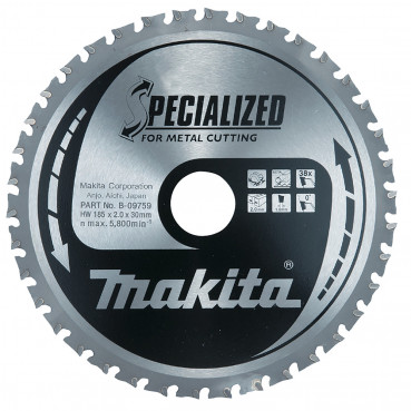 Lames carbures "Specialized" Métal, pour scies circulaires à métaux - diamètre 185mm - alésage 30mm - coupe-saignée 2mm - 38 dents Makita | B-09759