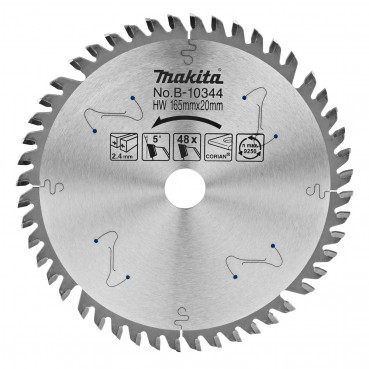 Lames carbures "Specialized" pour CORIAN, pour scie plongeante - diamètre 165mm - alésage 20mm - coupe-saignée 2,4mm - 48 dents Makita | B-10344