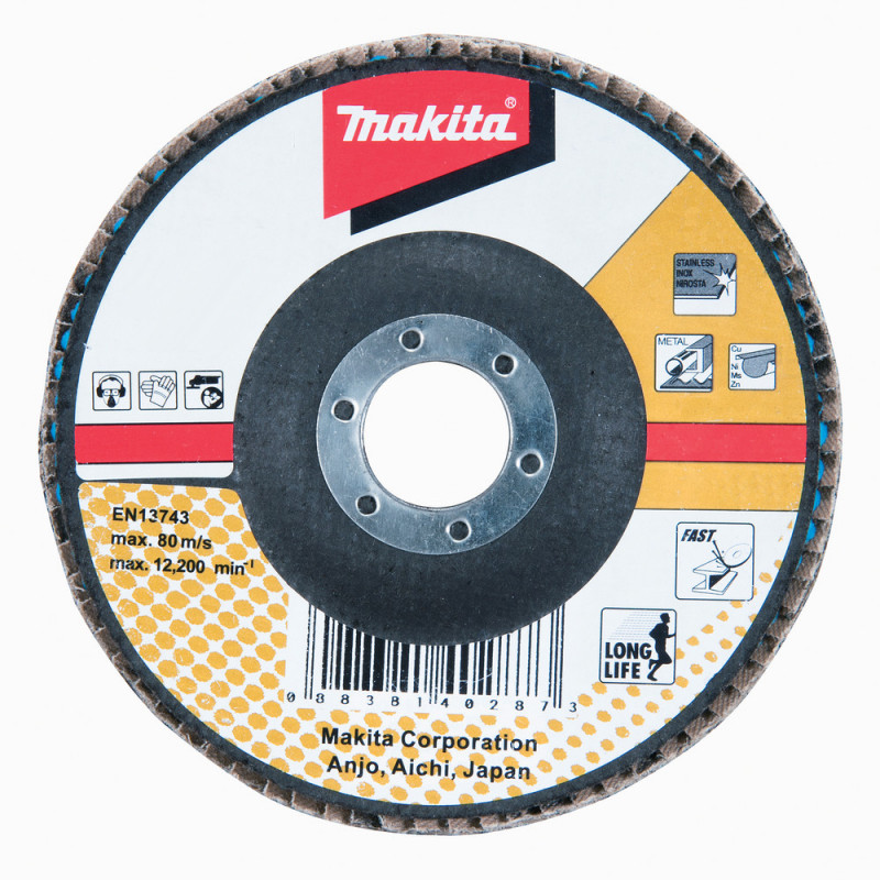 Disque à lamelles premium Zirconium - diamètre 180mm - alésage 22,23mm - grain G120 - 1 pièce(s) Makita | B-22850