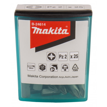 Boite 25 embouts courts PZ2 25mm - 1/4" - 25 pièce(s) Makita | B-24614