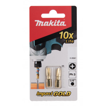 Embout de vissage Impact Gold, PH3, 25mm par 2 - longueur totale 25mm Makita | B-28341